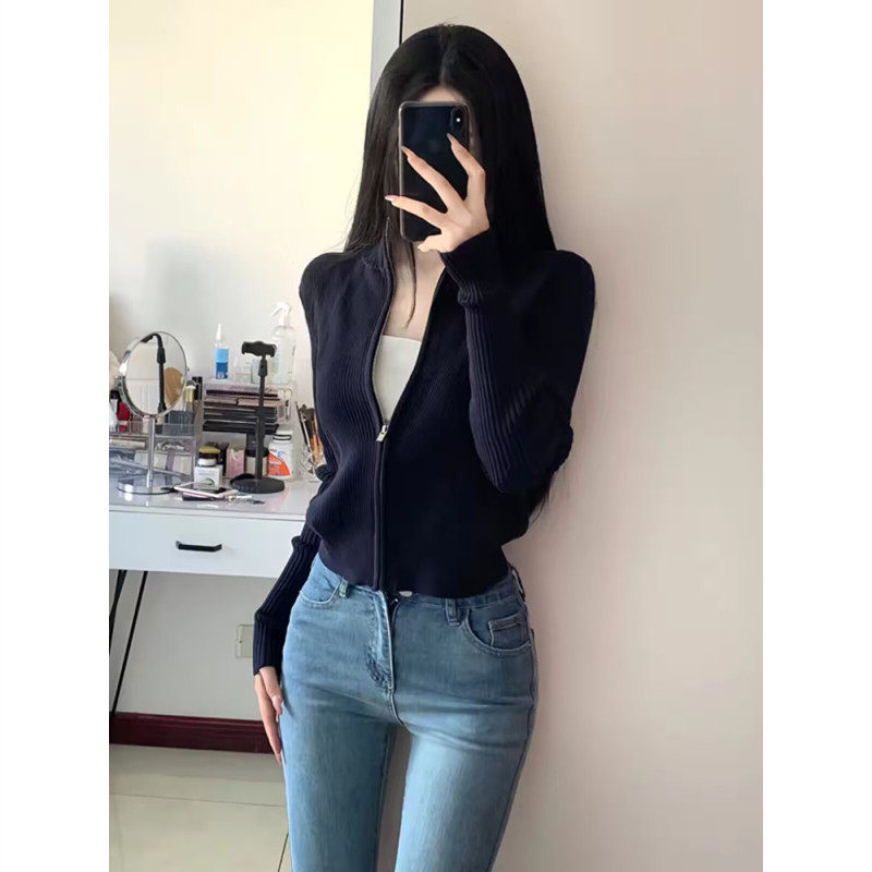 韩版软糯学院风拉链针织开衫女士2026秋季超好看毛衣外搭洋气上衣
