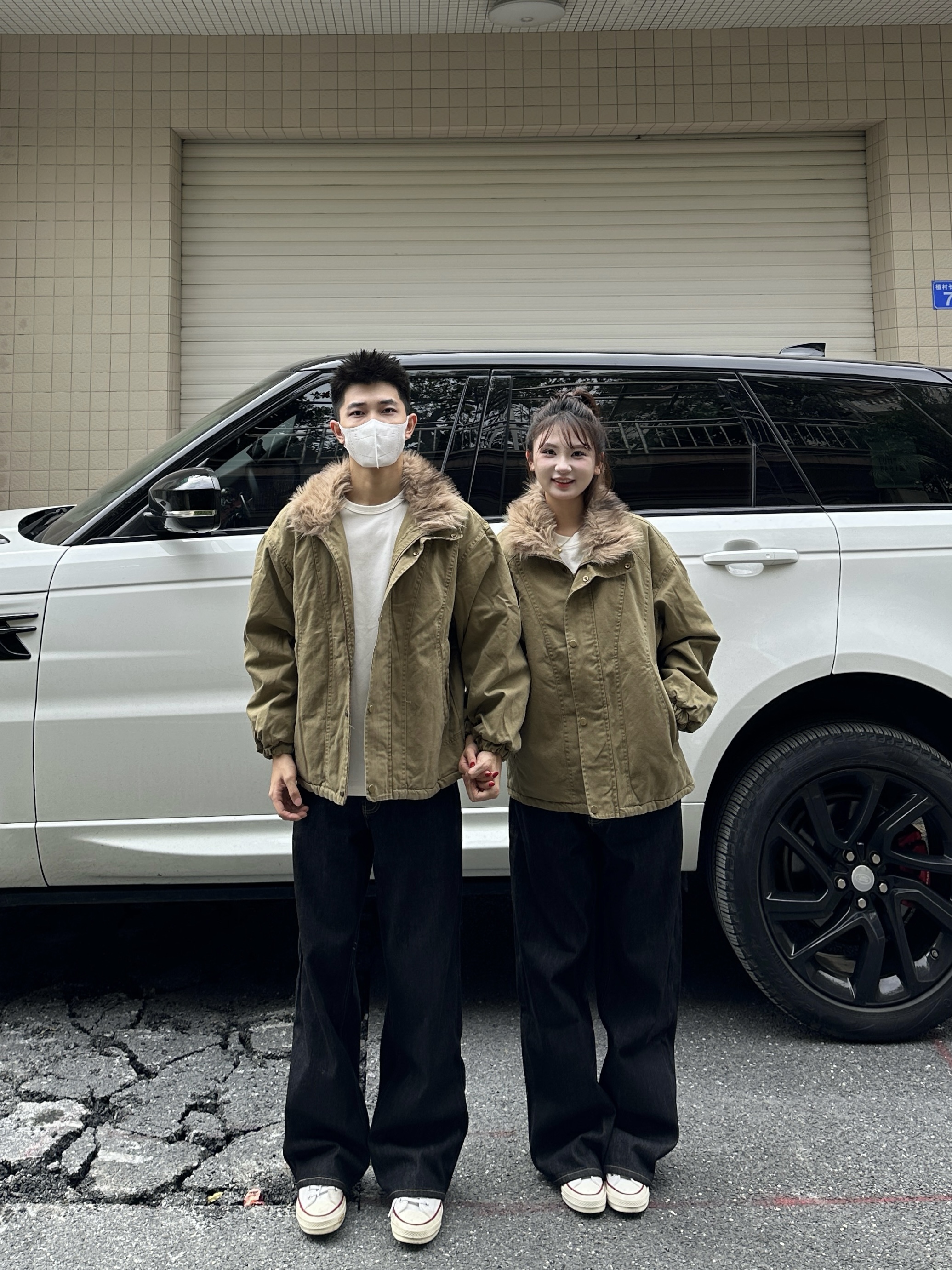 3KU夫妇冬季新款加厚立领毛领工装棉衣外套男女同款保暖棉服上衣