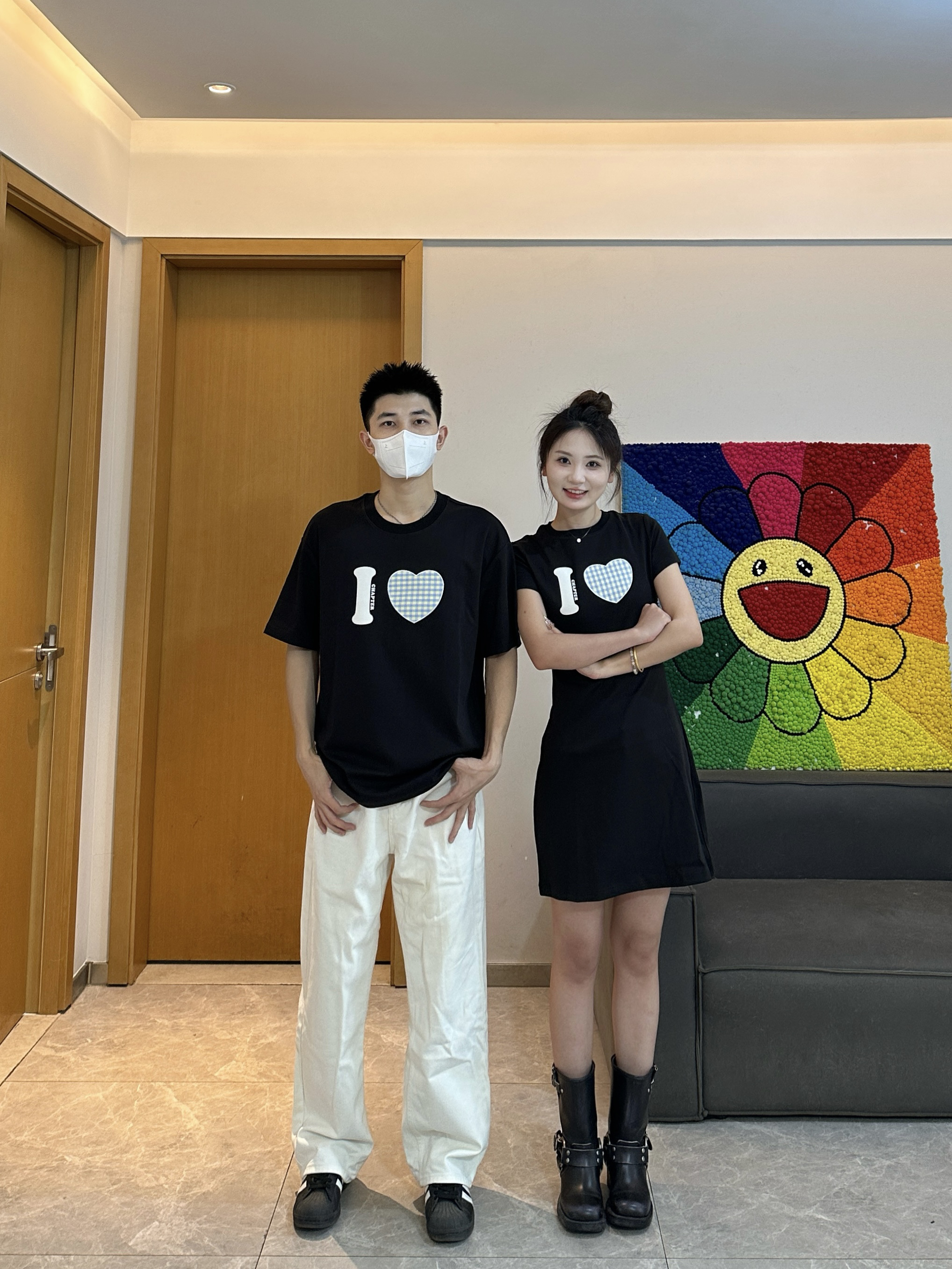 3KU夫妇夏季新款爱心圆领短袖T恤女士连衣裙包身裙短裙显瘦A字裙