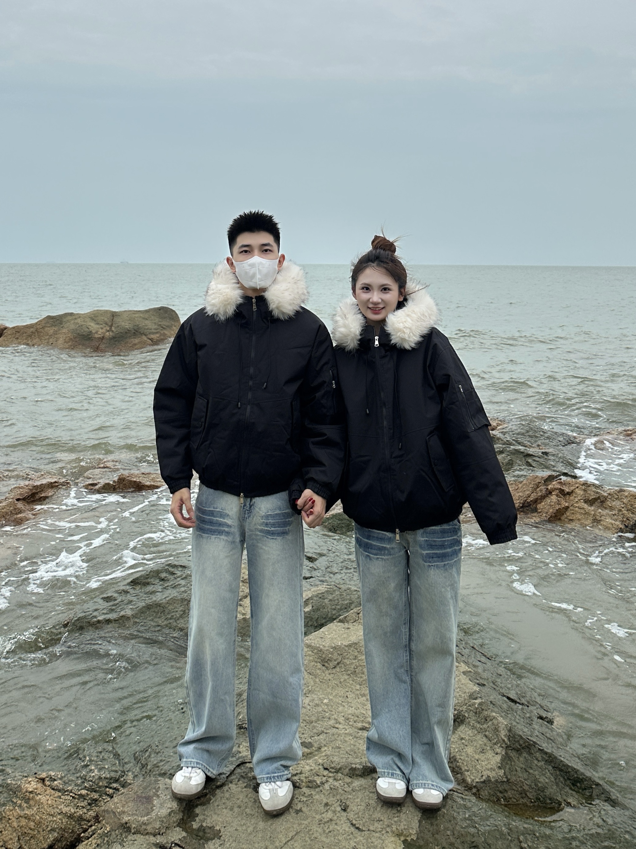 3KU夫妇冬季可拆毛领加厚保暖棉服外套男女同款棉袄百搭休闲棉衣