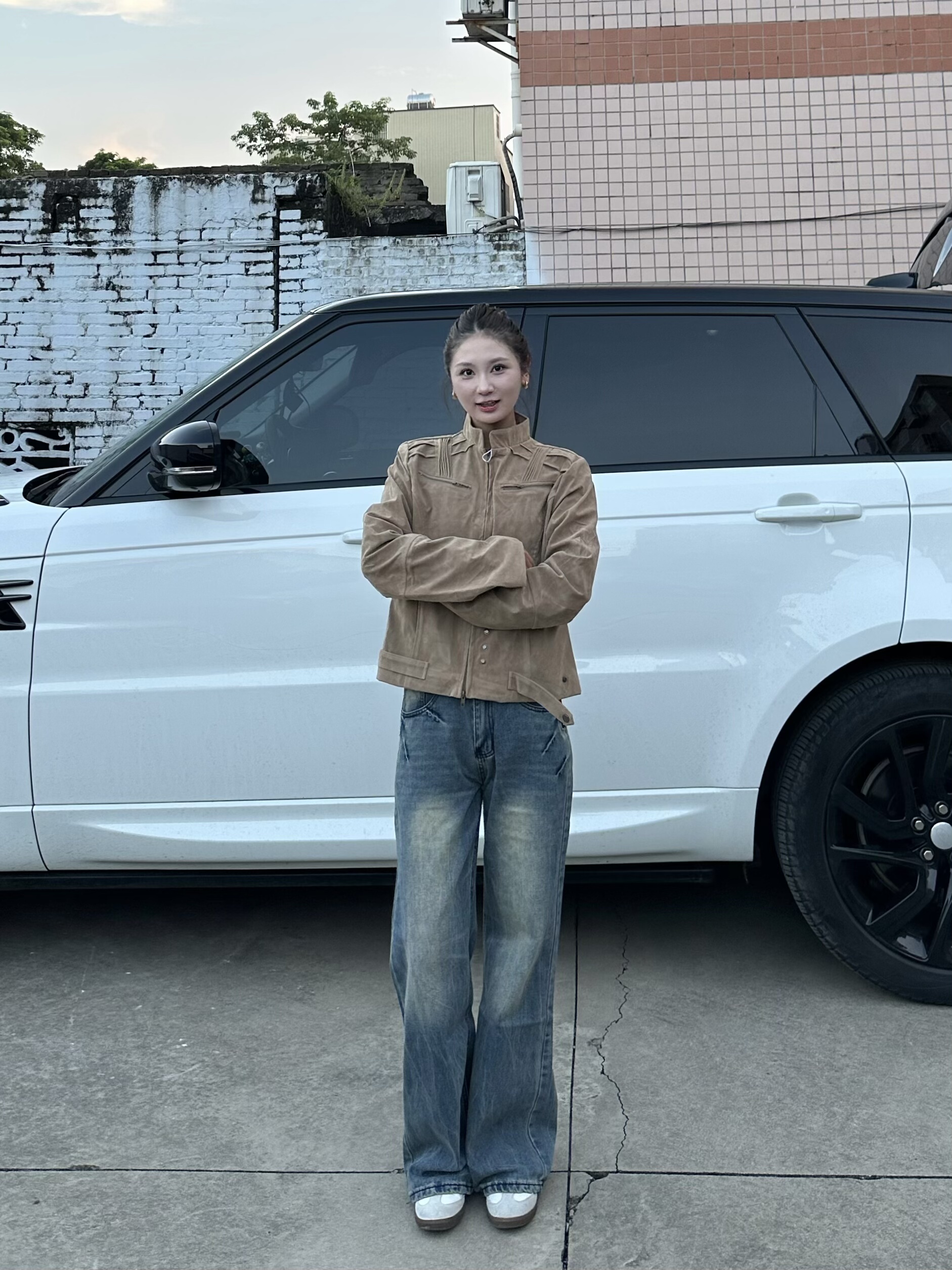 3KU夫妇秋季新款美式复古短款麂皮绒女外套宽松休闲百搭夹克上衣