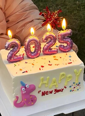 2025蛇年跨年新年2025数字蜡烛蛋糕装饰插件玫紫色波点蛋糕蜡烛