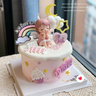 东哥同款 饰摆件安妮天使网红可爱萌系女孩翅膀生日插件 烘焙蛋糕装