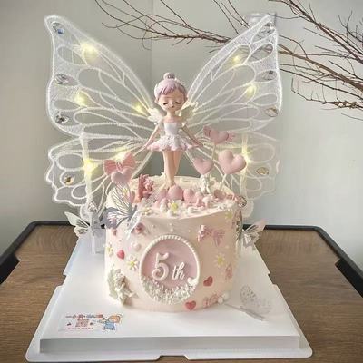天使发光翅膀贝拉公主蛋糕装饰摆件女孩生日蛋糕配件蝴蝶带钻翅膀
