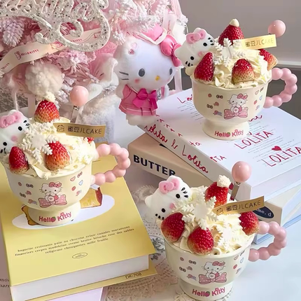 网红圣诞节新年hellokitty草莓奶油杯蛋糕装饰kt猫杯子陶瓷蛋糕杯