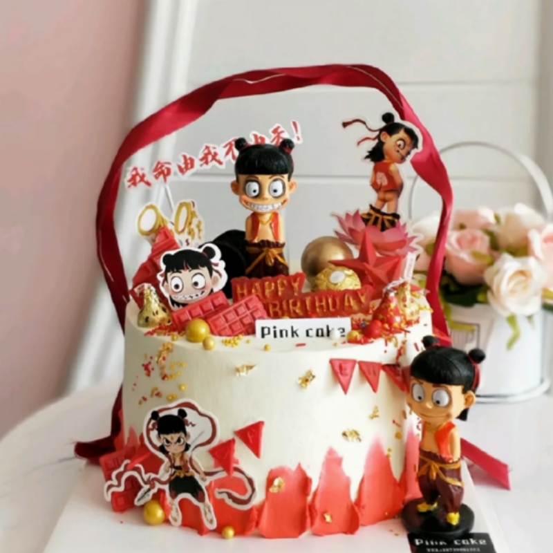 哪吒手办蛋糕装饰摆件网红创意生日烘焙哪吒插件插牌插签哪吒公仔