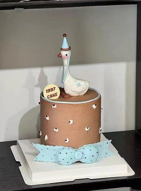 大白鹅百天满月周岁生日蛋糕装饰摆件三十而立小鹅小天鹅装扮配件