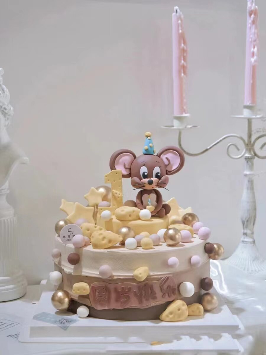 网红猫和老鼠蛋糕装饰摆件儿童生日睡觉汤姆杰瑞配件奶酪块模具