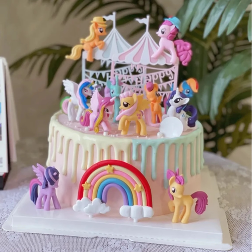 卡通彩虹独角兽小马生日蛋糕装饰摆件亚克力马戏团游乐场蛋糕插件