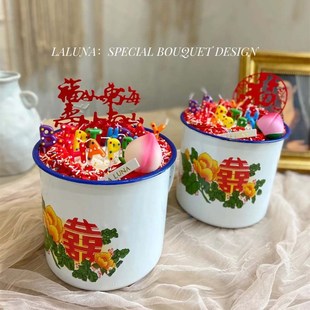 网红磁钢复古怀旧双喜杯蛋糕装饰茶杯蛋糕搞怪装饰茶杯甜品杯蛋糕