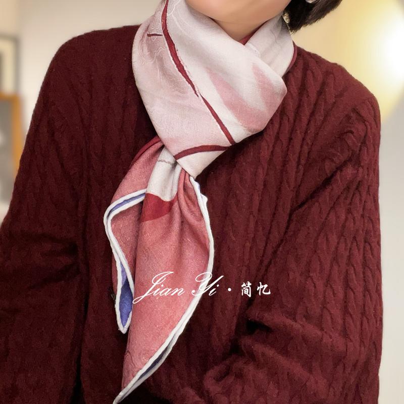 【玉笑珠香】优雅显白提花真丝羊毛105大方巾双面异色披肩围巾女