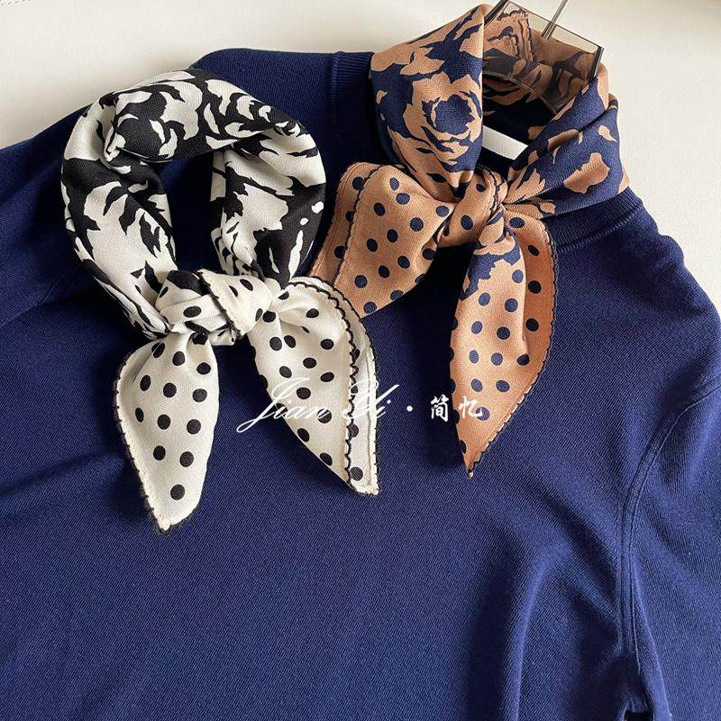 【波点山茶花】2024秋冬新款桑蚕丝羊毛方巾女款丝毛印花款63*63