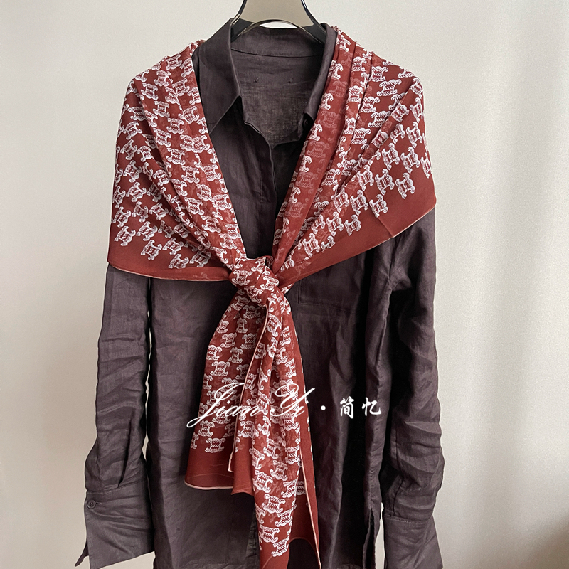 乔其纱【凯旋门焦糖】百搭气质轻薄100%桑蚕丝围巾女62*165cm丝巾