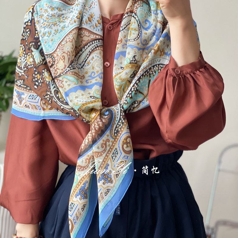 乔其纱【仲夏假期】清新显白减龄100%桑蚕丝围巾女105cm丝巾