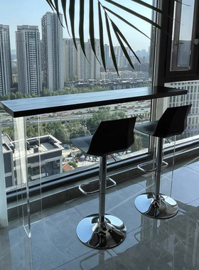 现代简约实木吧台桌亚克力透明悬浮靠墙阳台酒吧休闲高脚桌椅组合