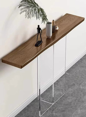 玄关桌子轻奢亚克力靠墙窄自然边原木台入户正对门柜简约现代艺术