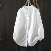 白色衬衫 女春新款 2026纯棉木耳领气质文艺设计感宽松慵懒百搭衬衣