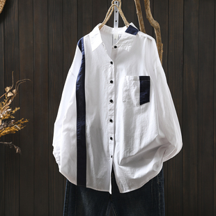 衬衫上衣女2026秋新款白色拼接独特精致宽松休闲别致气质小众衬衣