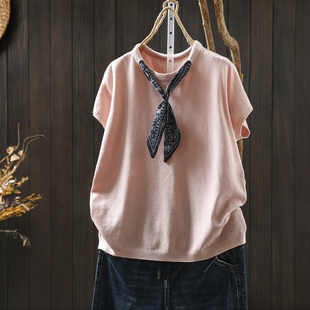 绝美巨好看的小上衣女2026春新款丝巾领韩系减龄无袖打底t恤小衫