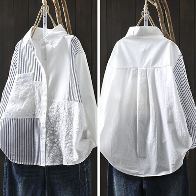 衬衫女高级感轻奢减龄洋气2026秋上新女装纯棉条纹衬衣小个子上衣