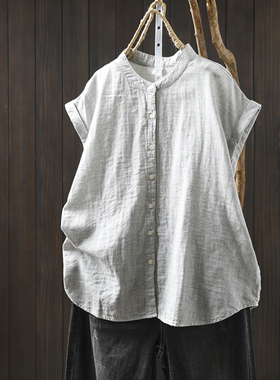 灰色立领纯棉无袖衬衫女夏季2025新款宽松休闲百搭飞飞袖无袖上衣