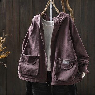 秋季 连帽棉质复古洋气休闲宽松气质上衣 绝美巨好看外套女2026新款