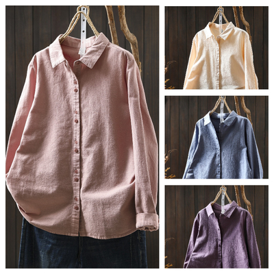 法式小资小上衣女2025新款秋冬粉色纯棉磨毛漂亮文艺宽松百搭衬衫