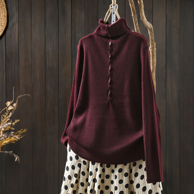 高领毛衣女款2025新款秋冬羊毛红色内搭半开襟漂亮套头针织打底衫
