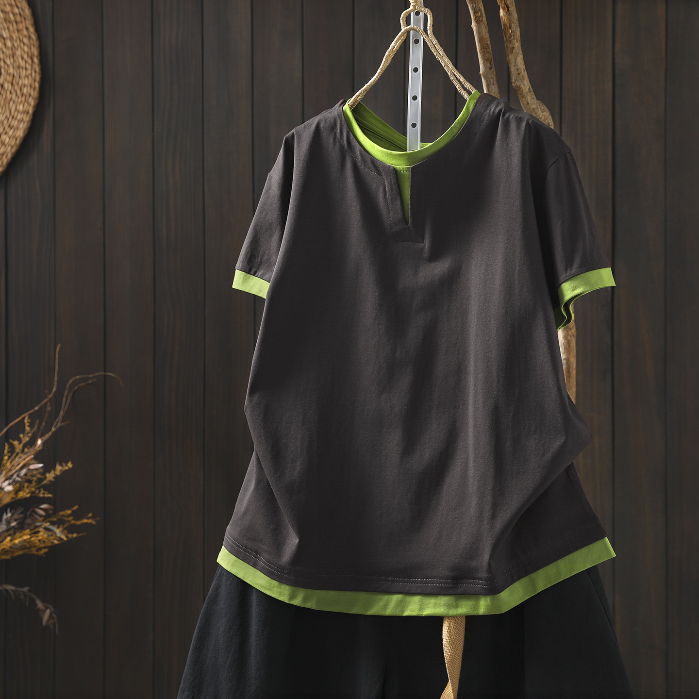 t恤女士2026新款短袖夏季撞色小众高级宽松显瘦时尚休闲单穿小衫