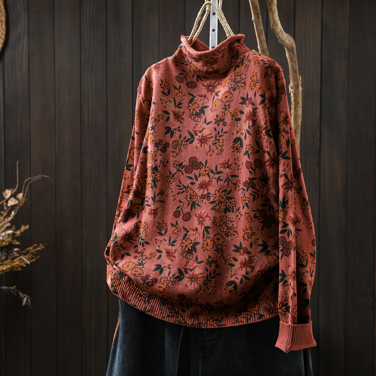 女装2025新款今年流行爆款秋冬内搭单穿碎花半高领棉线针织薄毛衣