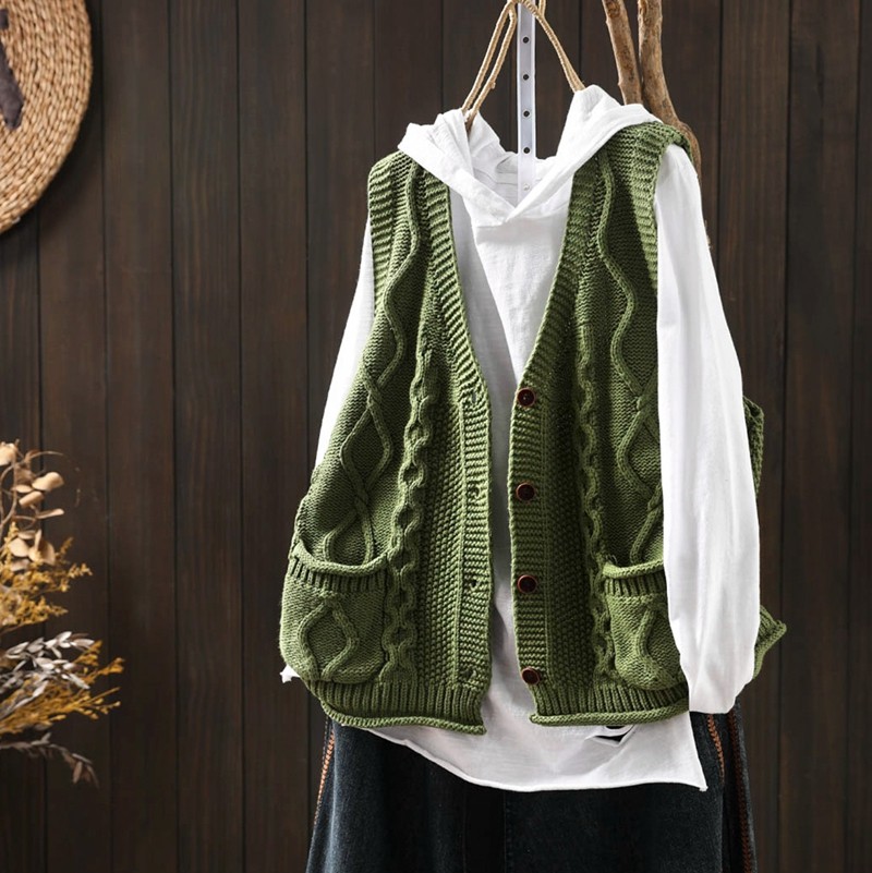 针织马夹新款2026爆款女士麻花妈妈叠穿外搭坎肩棉线无袖背心上衣