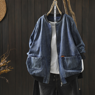 牛仔外套女款春季新款2026蓝色双口袋休闲轻熟时髦百搭小立领上衣