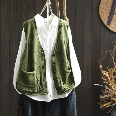 单排扣复古常规V领口袋马甲