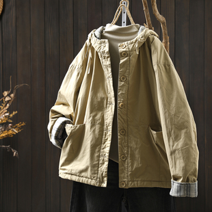 独特漂亮初冬小外套2025新款 女士夹棉连帽纯色宽松慵懒风休闲上衣