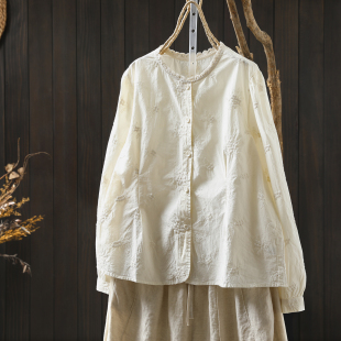 纯棉花边领刺绣提花显瘦百搭休闲衬衫 法式 小资小上衣女2026秋新款