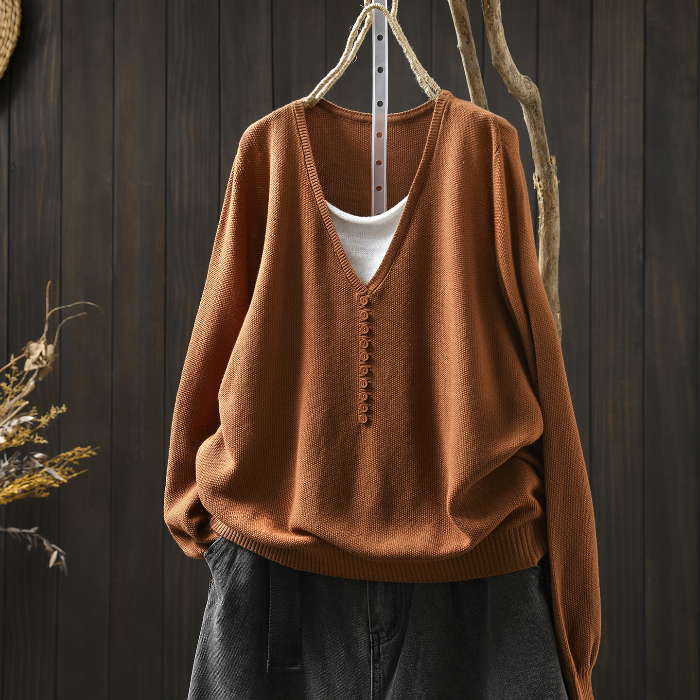 针织衫女2025新款早秋棉线针织假两件拼接撞色长袖t恤打底衫上衣