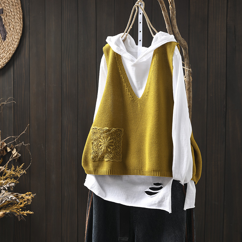 套头文艺常规V领蕾丝马甲