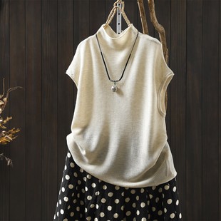 2026开春上衣女新款半高领纯色羊毛针织无袖慵懒风内搭漂亮小t恤