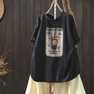 时尚 女夏卡通印花百搭不撞款 松弛感休闲套头t恤 2026新款 黑色短袖