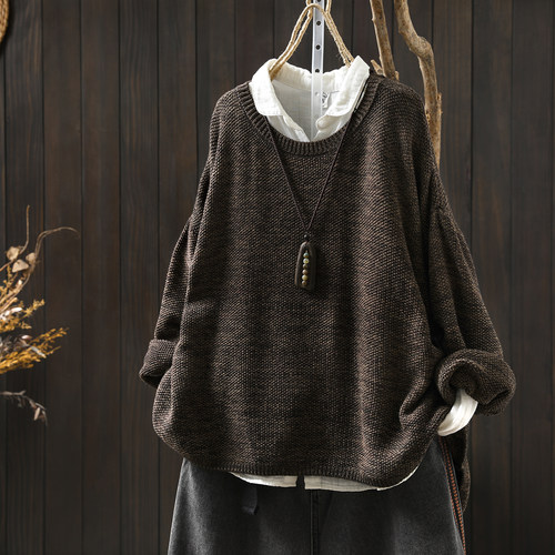 超好看针织衫女2026春新款棉线宽松休闲叠穿套头慵懒松弛感毛线衣