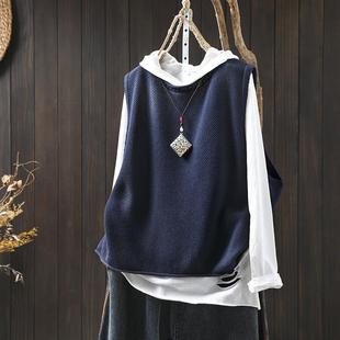 纯色棉线针织马甲背心女宽松大码2026秋季新款百搭套头叠穿坎肩