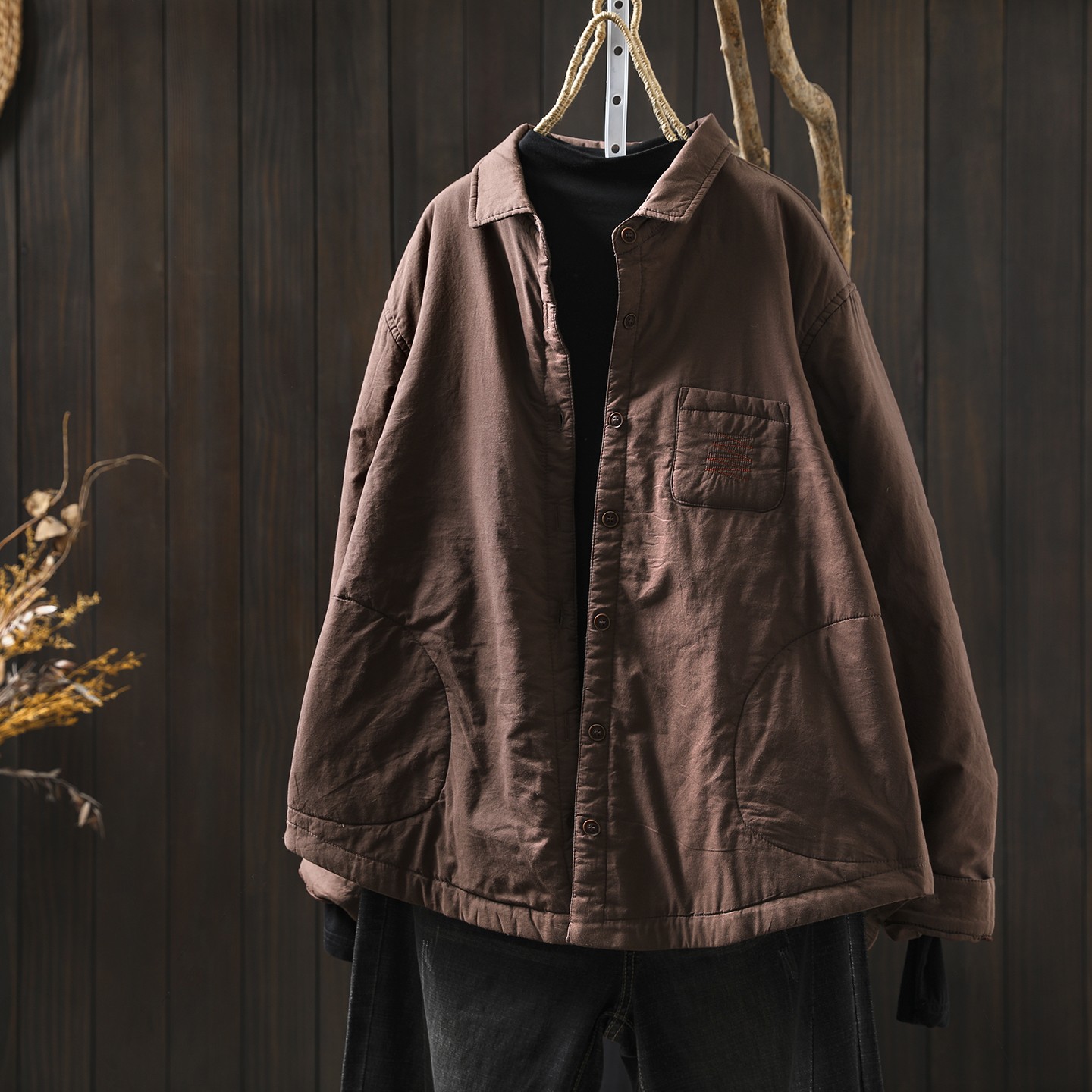 夹棉初冬外套女2025新款复古文艺遮肉休闲百搭独特超好看加棉外套