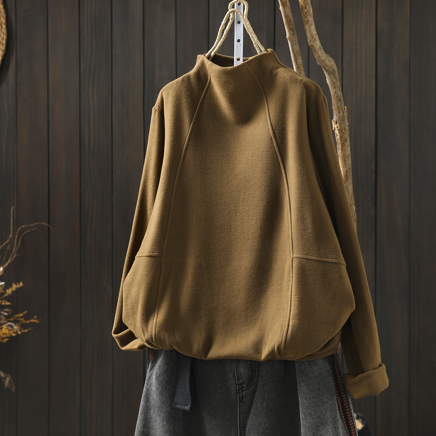 巨好看的打底衫女2025秋冬新款双面绒半高领内搭宽松遮肚子t恤衫