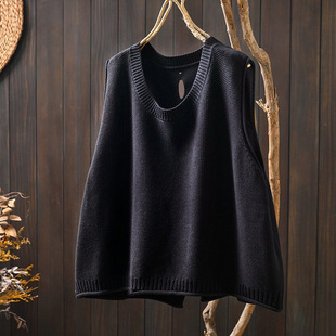 黑色棉线马甲背心针织女款洋气2025新款春季宽松休闲叠穿套头坎肩