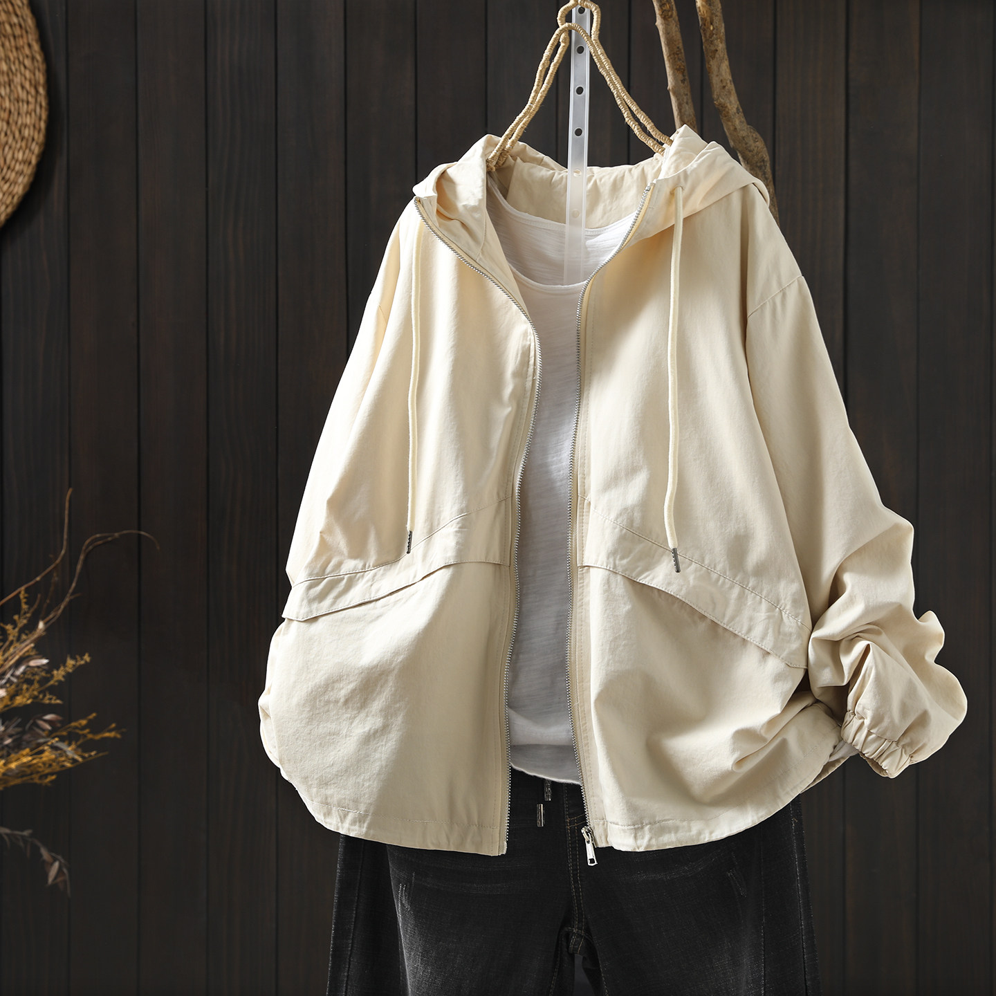 连帽外套女款春2026新款纯棉韩系慵懒风宽松洋气休闲百搭时尚上衣