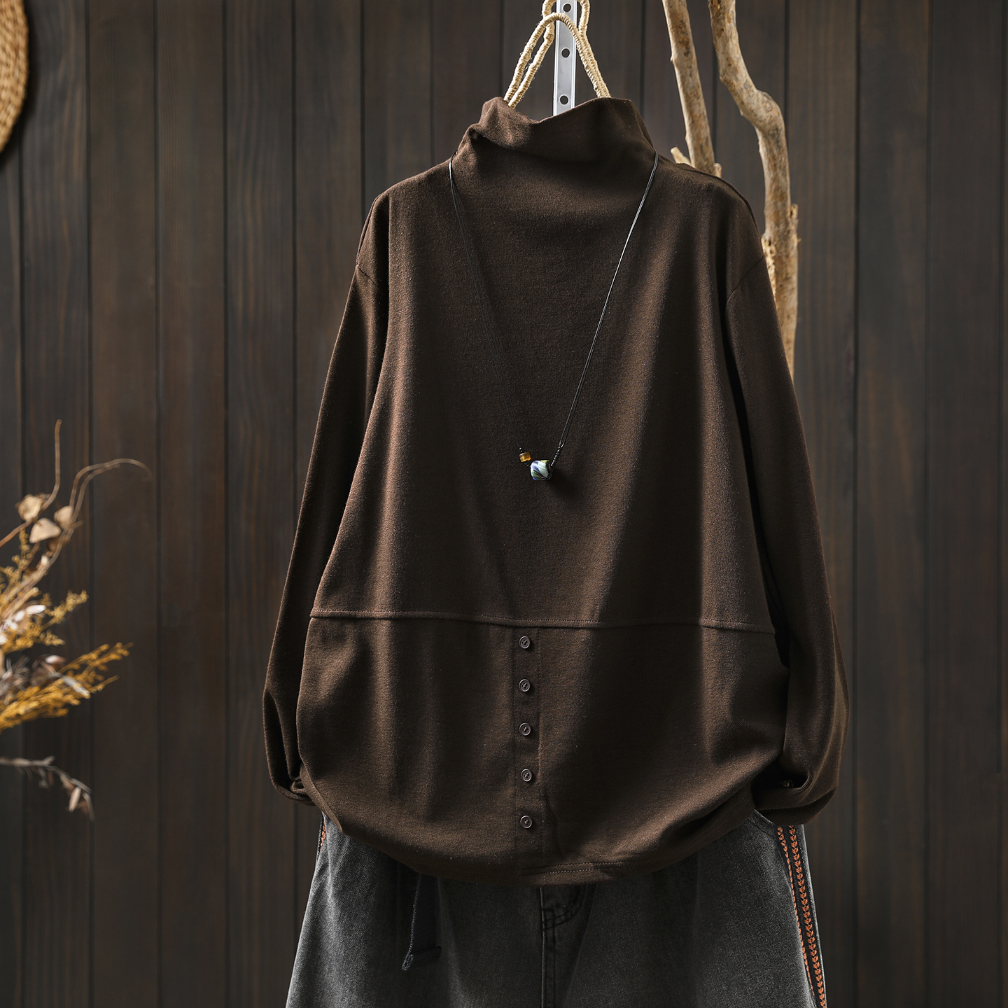 内搭打底衫2025新款今年流行爆款早秋咖色半高领外穿长袖t恤上衣