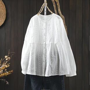 纯棉长袖白衬衫女士法式上衣2026新款春季宽松休闲减龄娃娃衫衬衣