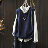 棉线针织文艺宽松纯色气质无袖 秋装 叠穿坎肩背心 2026新款 马甲女款