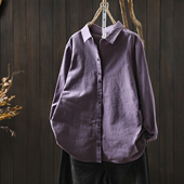 韩系简约通勤设计感衬衫 磨毛纯色翻领衬衣 纯棉长袖 女2025新款 秋季