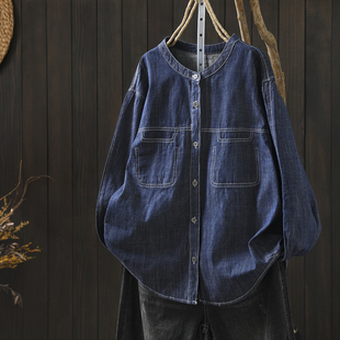 牛仔衬衫女2026新款春季蓝色纯棉气质超好看通勤宽松长袖休闲衬衣